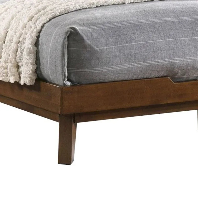 Queen Size Bed Frame Chevron Herringbone Headboard Walnut Brown Wood