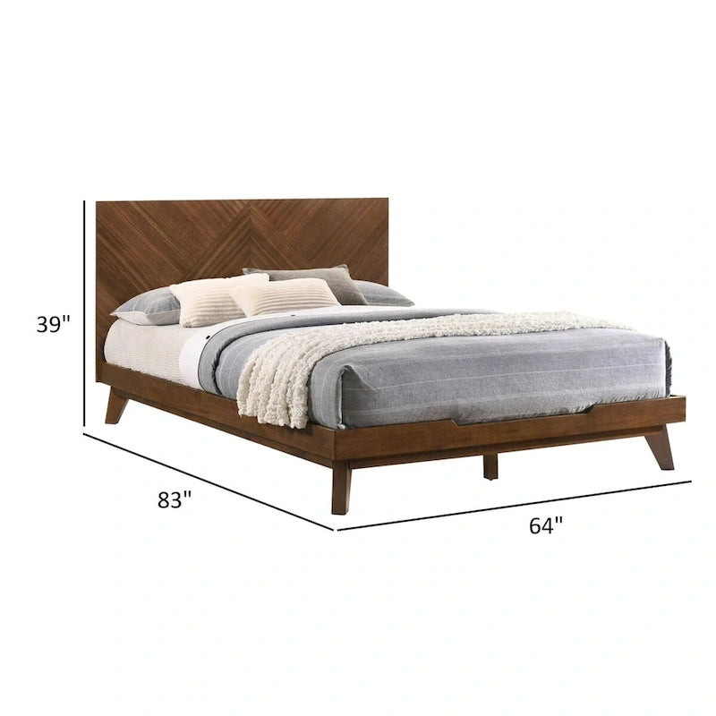 Queen Size Bed Frame Chevron Herringbone Headboard Walnut Brown Wood