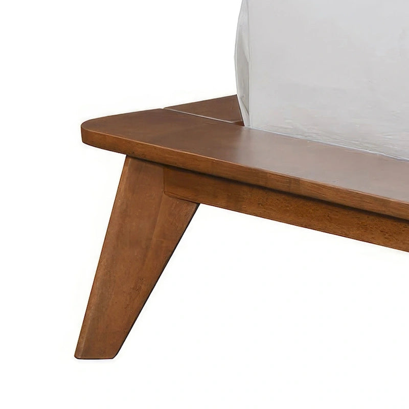 Mid-Century Walnut Wood Platform Bed Rounded Headboard Solid Wood Legs