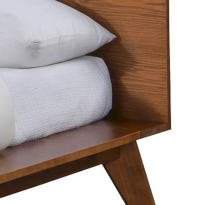 Mid-Century Walnut Wood Platform Bed Rounded Headboard Solid Wood Legs