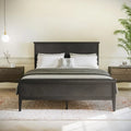 Solid Wood Slat Platform Bed Frame Adjustable Glides Dark Gray Light Brown