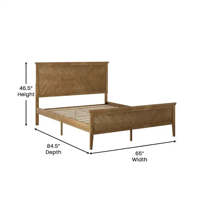 Solid Wood Slat Platform Bed Frame Adjustable Glides Dark Gray Light Brown