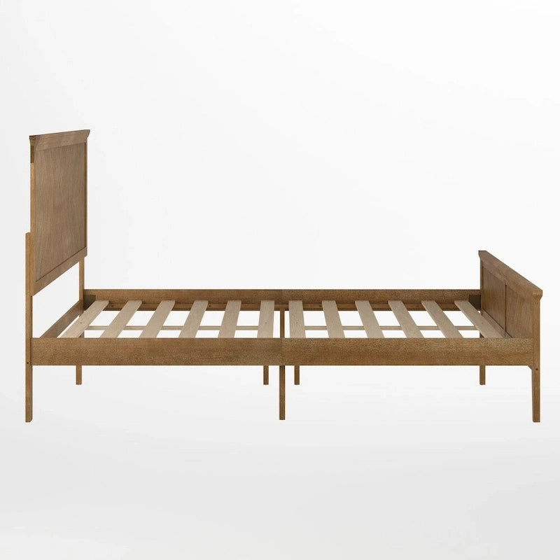 Solid Wood Slat Platform Bed Frame Adjustable Glides Dark Gray Light Brown