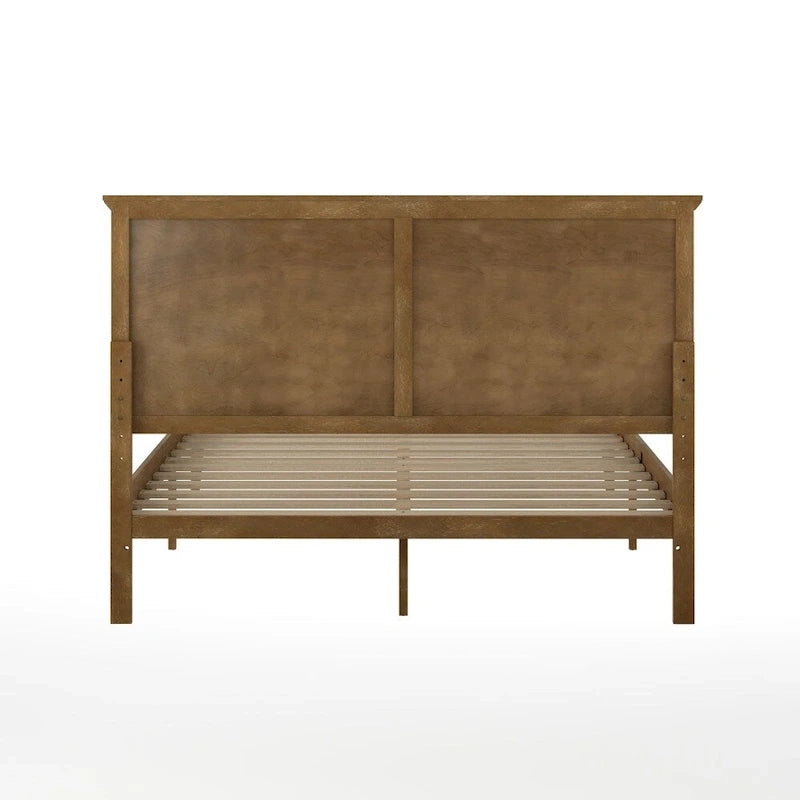Solid Wood Slat Platform Bed Frame Adjustable Glides Dark Gray Light Brown