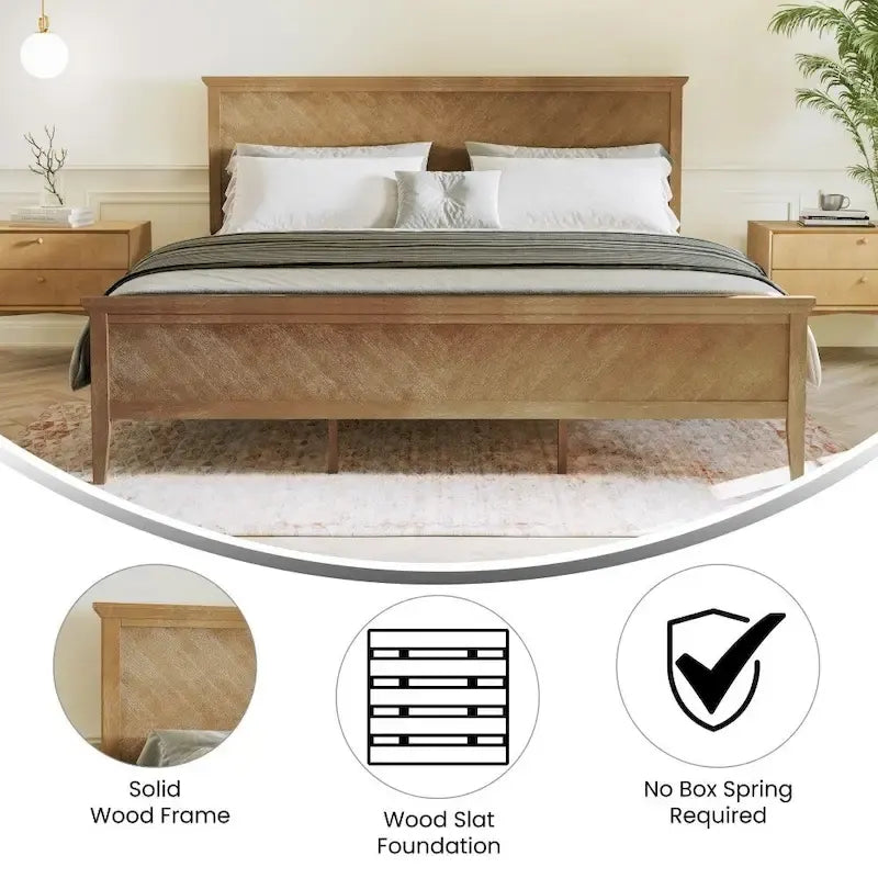 Solid Wood Slat Platform Bed Frame Adjustable Glides Dark Gray Light Brown