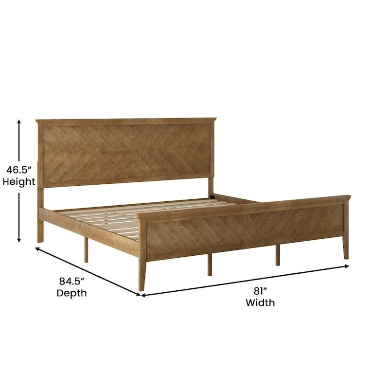 Solid Wood Slat Platform Bed Frame Adjustable Glides Dark Gray Light Brown