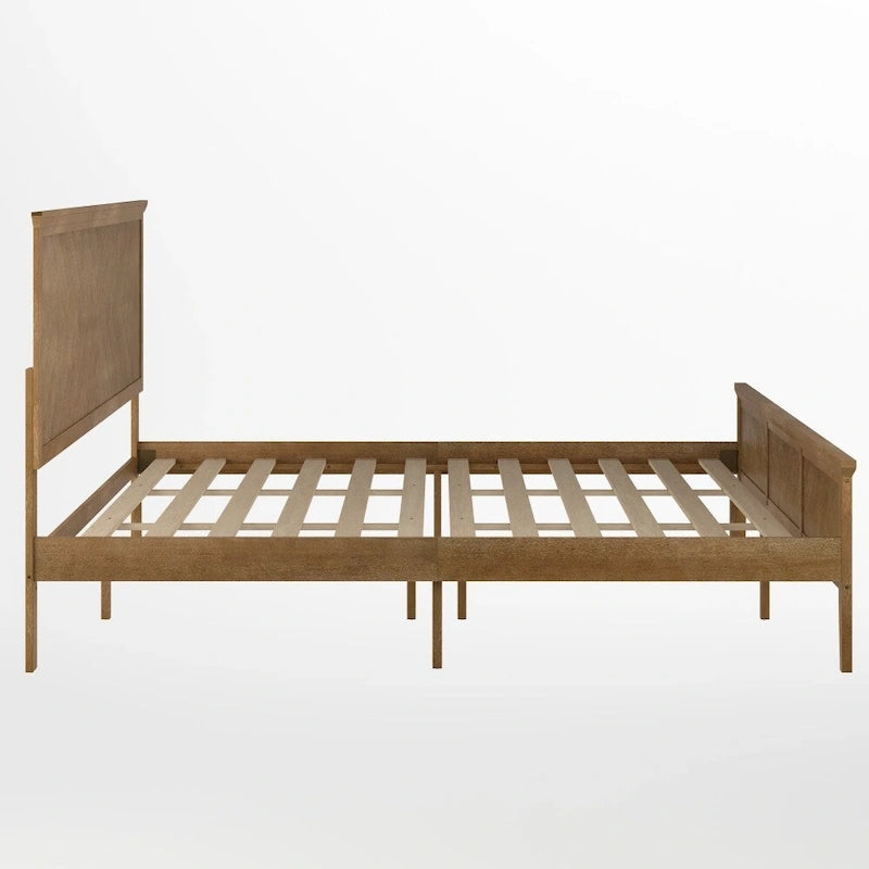 Solid Wood Slat Platform Bed Frame Adjustable Glides Dark Gray Light Brown
