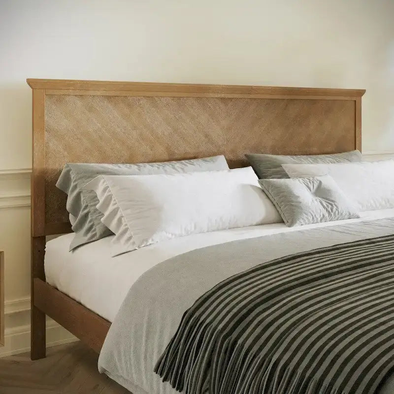 Solid Wood Slat Platform Bed Frame Adjustable Glides Dark Gray Light Brown