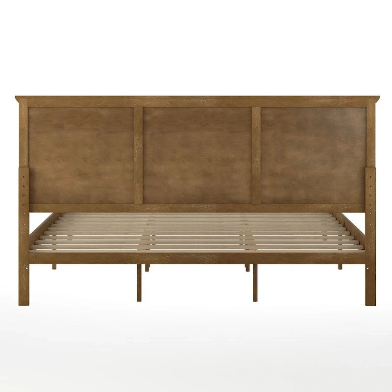 Solid Wood Slat Platform Bed Frame Adjustable Glides Dark Gray Light Brown