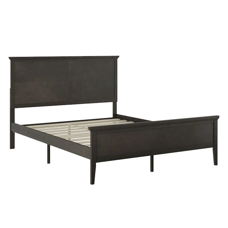 Solid Wood Slat Platform Bed Frame Adjustable Glides Dark Gray Light Brown