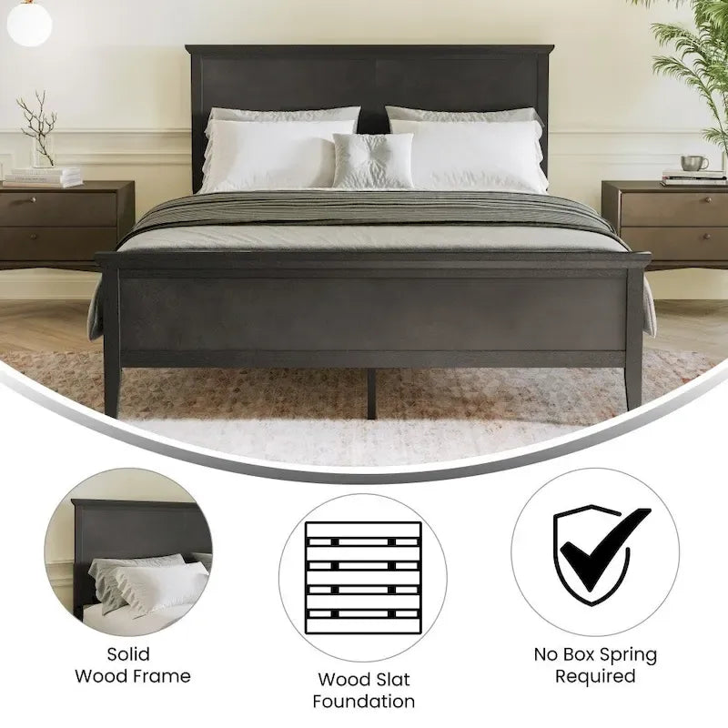 Solid Wood Slat Platform Bed Frame Adjustable Glides Dark Gray Light Brown