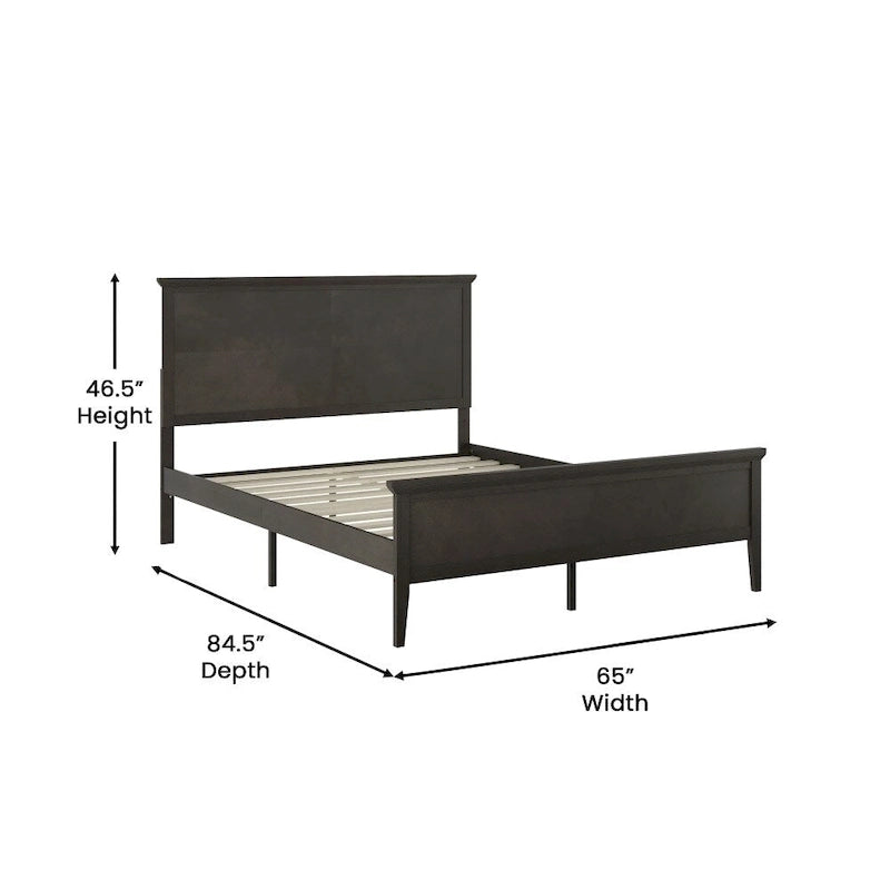 Solid Wood Slat Platform Bed Frame Adjustable Glides Dark Gray Light Brown