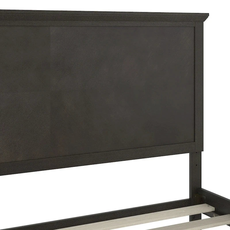 Solid Wood Slat Platform Bed Frame Adjustable Glides Dark Gray Light Brown
