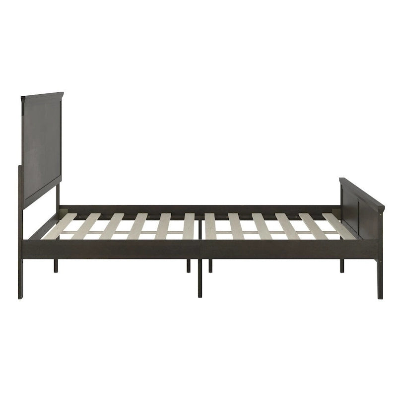 Solid Wood Slat Platform Bed Frame Adjustable Glides Dark Gray Light Brown