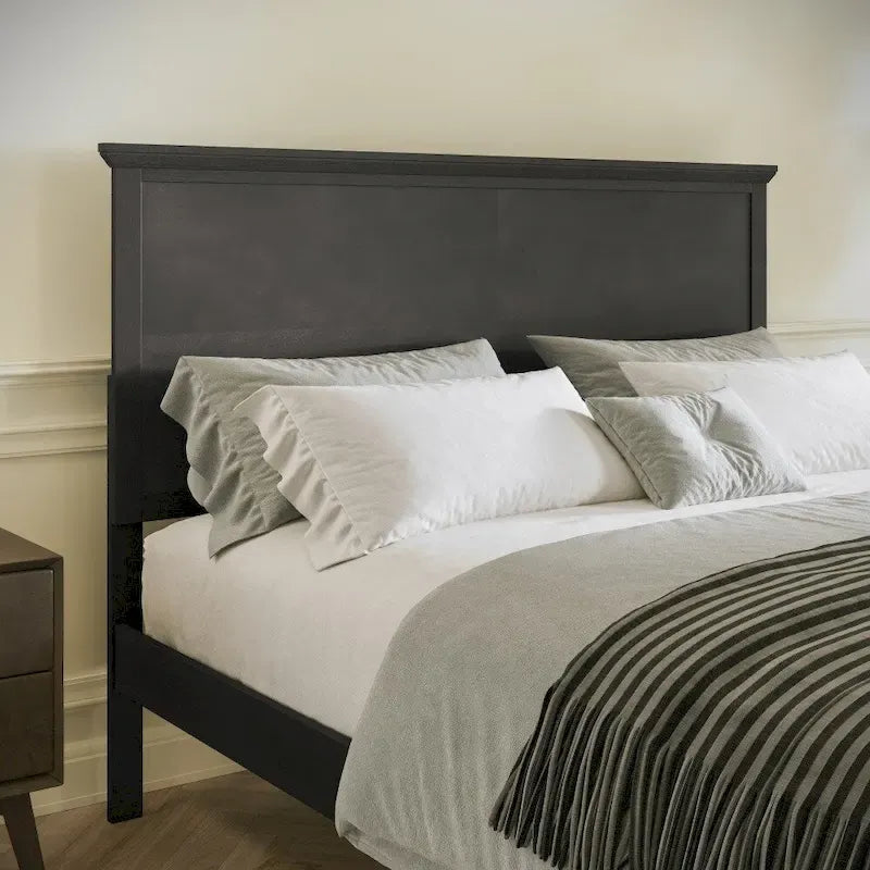 Solid Wood Slat Platform Bed Frame Adjustable Glides Dark Gray Light Brown
