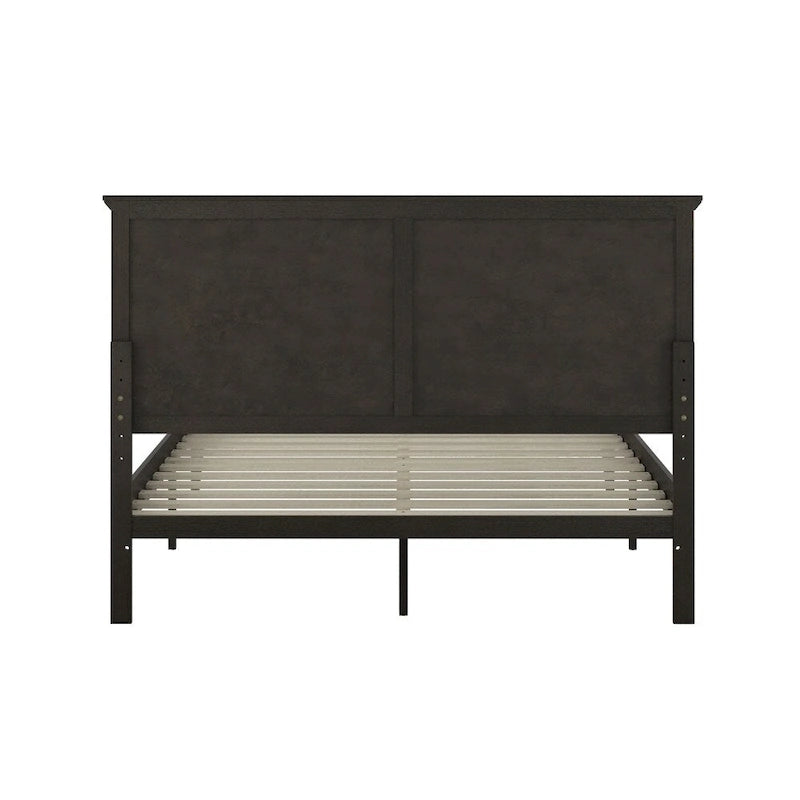 Solid Wood Slat Platform Bed Frame Adjustable Glides Dark Gray Light Brown