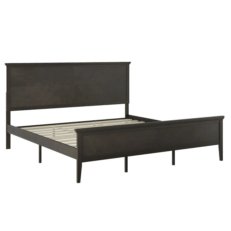 Solid Wood Slat Platform Bed Frame Adjustable Glides Dark Gray Light Brown