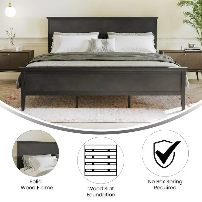 Solid Wood Slat Platform Bed Frame Adjustable Glides Dark Gray Light Brown