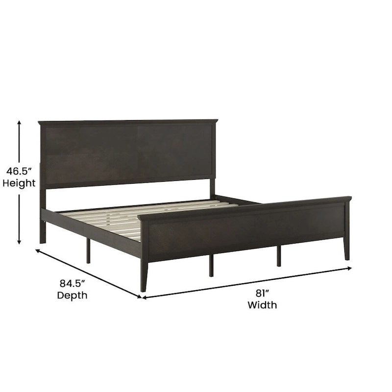 Solid Wood Slat Platform Bed Frame Adjustable Glides Dark Gray Light Brown