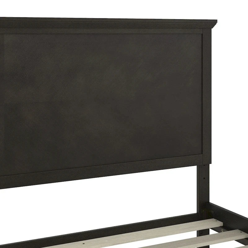 Solid Wood Slat Platform Bed Frame Adjustable Glides Dark Gray Light Brown