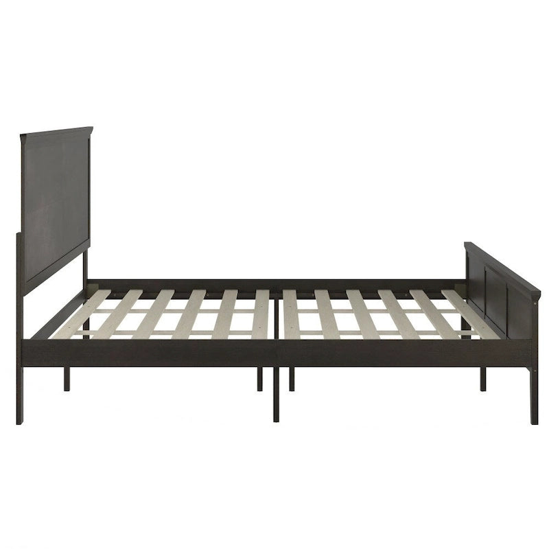 Solid Wood Slat Platform Bed Frame Adjustable Glides Dark Gray Light Brown