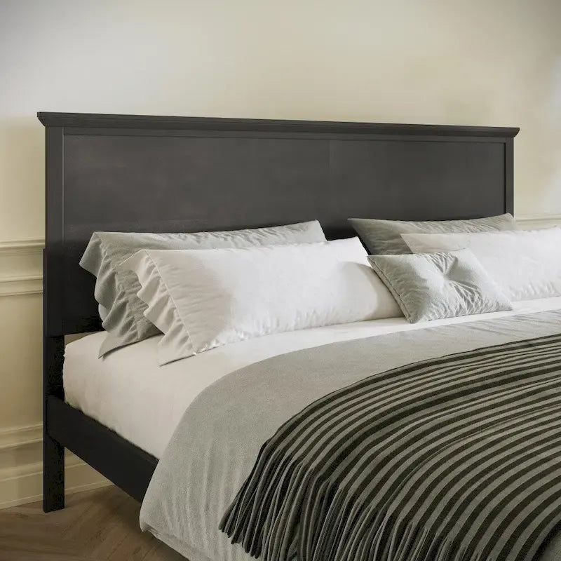 Solid Wood Slat Platform Bed Frame Adjustable Glides Dark Gray Light Brown