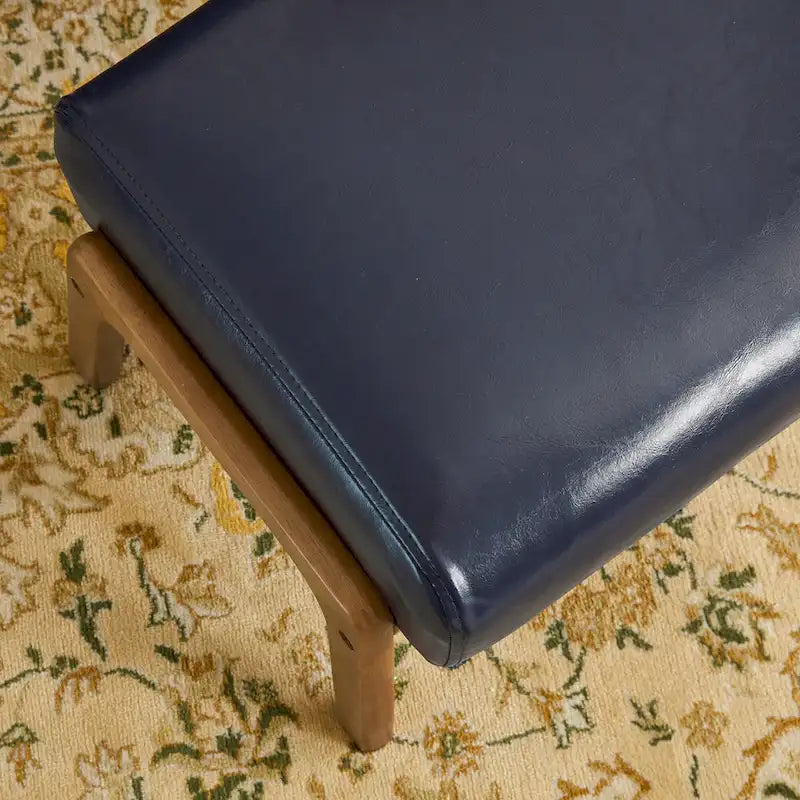 Mid-Century Faux Leather Accent Stool with Flared Rubberwood Legs