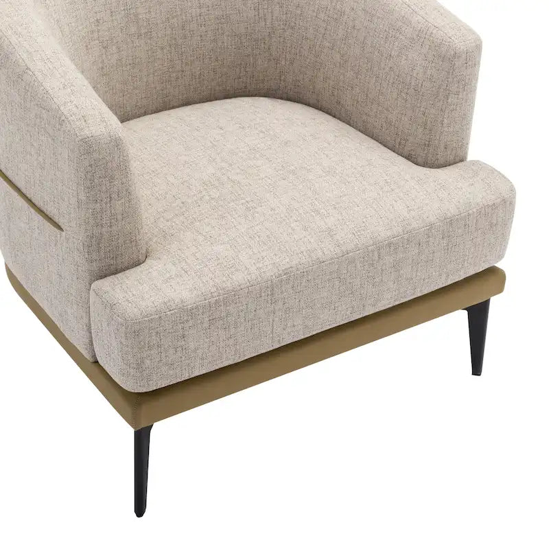 Two-tone Linen PU Barrel Accent Chair Metal Legs Mustard Green Burnt Orange