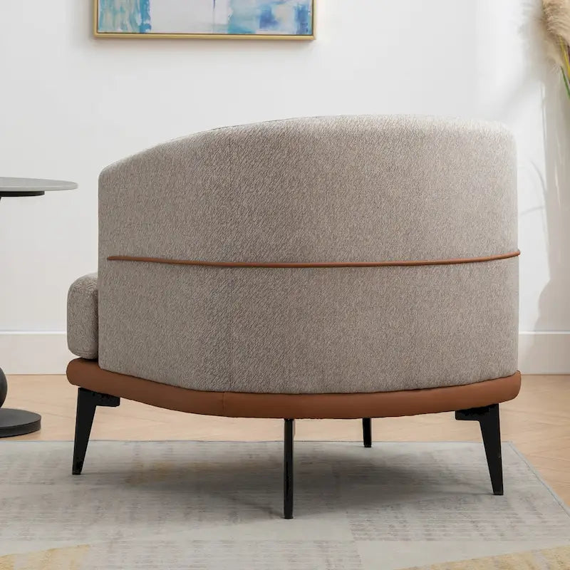 Fauteuil d'appoint en lin et polyuréthane deux tons avec piètement en métal et couleurs moutarde, vert et orange brûlé