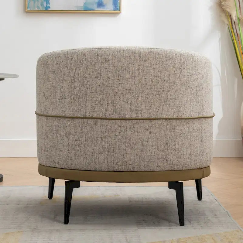 Two-tone Linen PU Barrel Accent Chair Metal Legs Mustard Green Burnt Orange