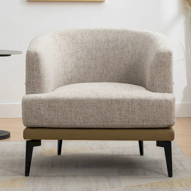 Two-tone Linen PU Barrel Accent Chair Metal Legs Mustard Green Burnt Orange