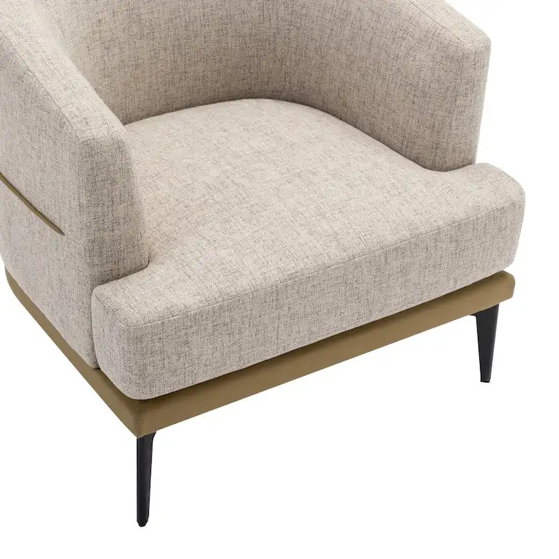 Two-tone Linen PU Barrel Accent Chair Metal Legs Mustard Green Burnt Orange