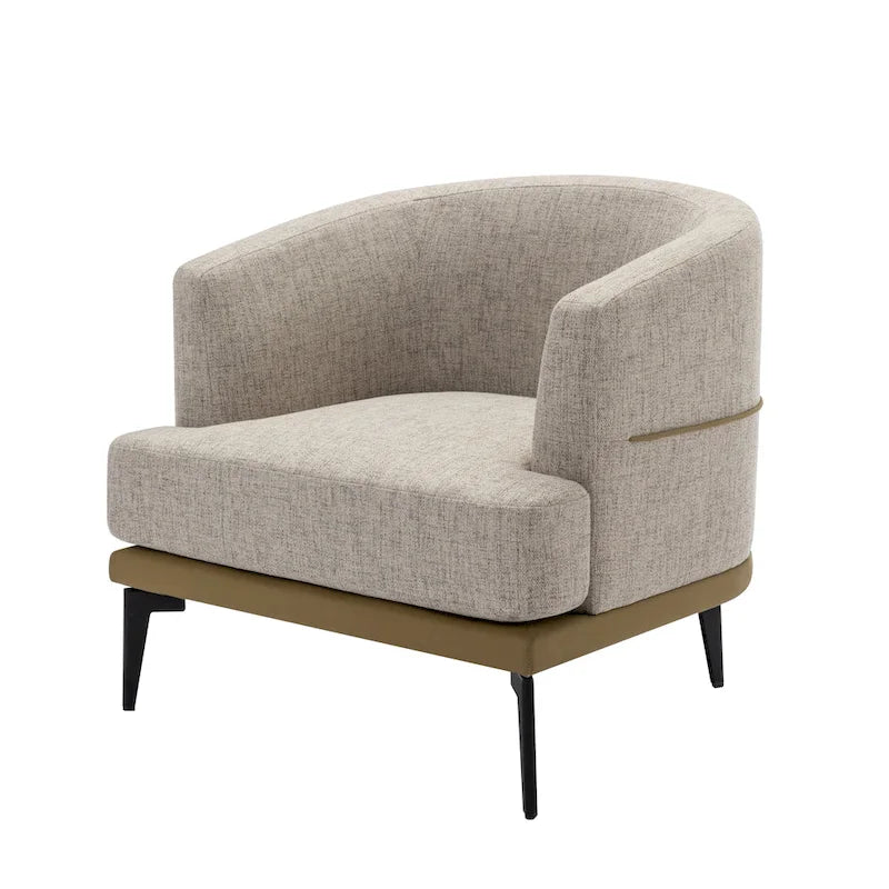 Two-tone Linen PU Barrel Accent Chair Metal Legs Mustard Green Burnt Orange