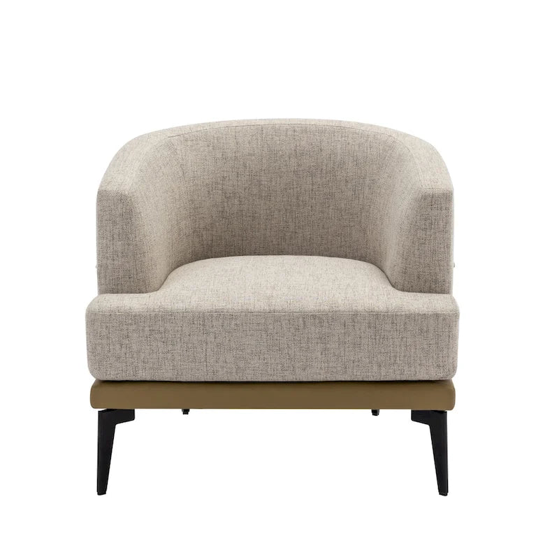 Two-tone Linen PU Barrel Accent Chair Metal Legs Mustard Green Burnt Orange
