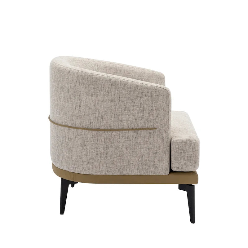 Two-tone Linen PU Barrel Accent Chair Metal Legs Mustard Green Burnt Orange