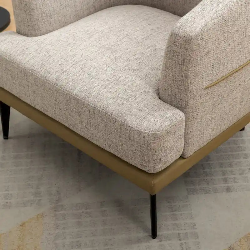 Two-tone Linen PU Barrel Accent Chair Metal Legs Mustard Green Burnt Orange
