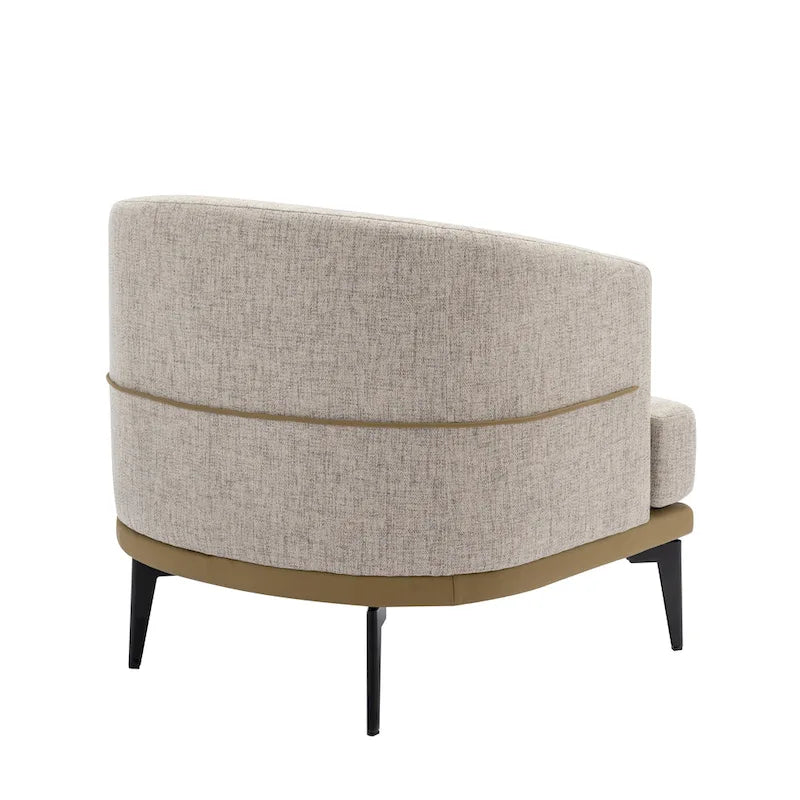 Two-tone Linen PU Barrel Accent Chair Metal Legs Mustard Green Burnt Orange