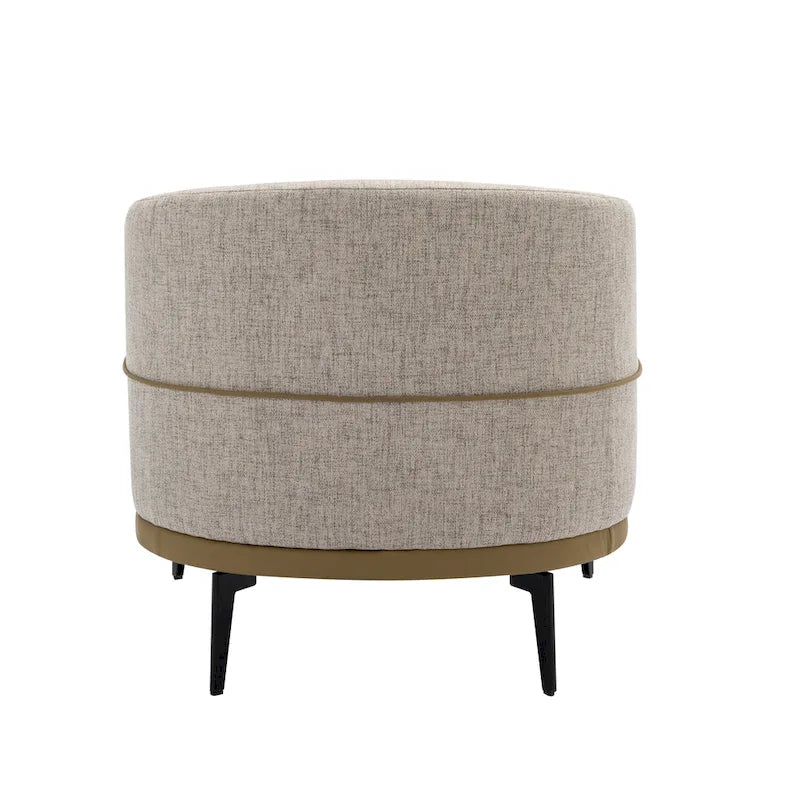 Two-tone Linen PU Barrel Accent Chair Metal Legs Mustard Green Burnt Orange