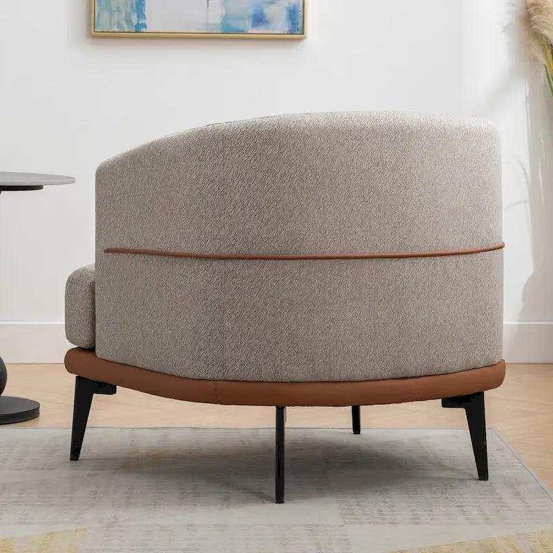 Two-tone Linen PU Barrel Accent Chair Metal Legs Mustard Green Burnt Orange