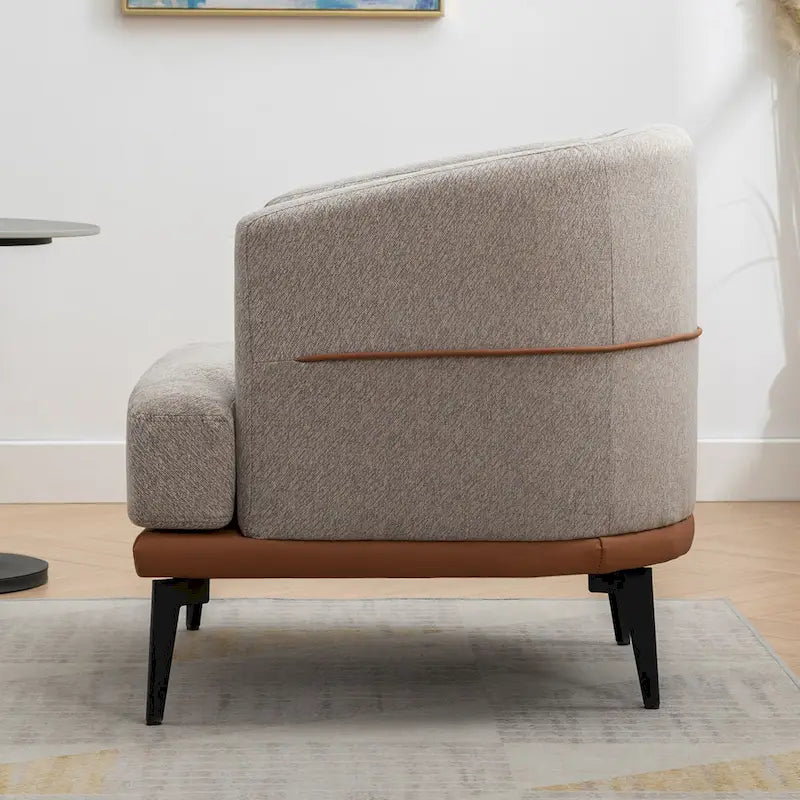 Two-tone Linen PU Barrel Accent Chair Metal Legs Mustard Green Burnt Orange