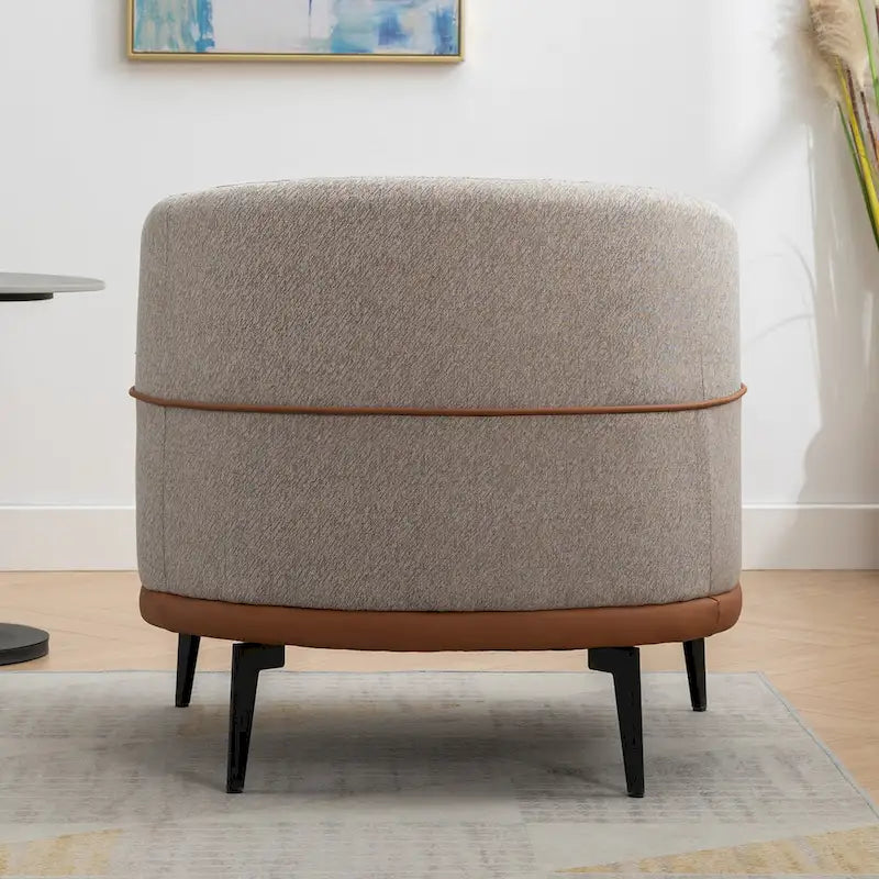 Two-tone Linen PU Barrel Accent Chair Metal Legs Mustard Green Burnt Orange