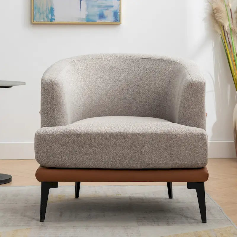 Two-tone Linen PU Barrel Accent Chair Metal Legs Mustard Green Burnt Orange