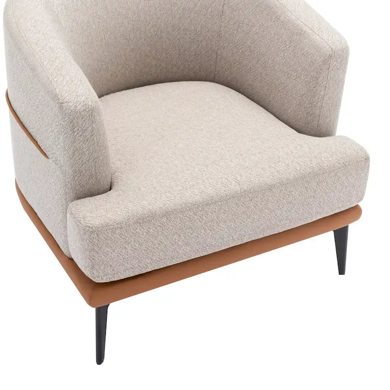 Two-tone Linen PU Barrel Accent Chair Metal Legs Mustard Green Burnt Orange