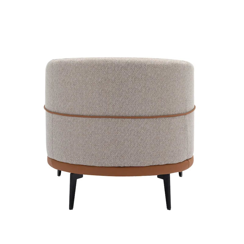 Two-tone Linen PU Barrel Accent Chair Metal Legs Mustard Green Burnt Orange