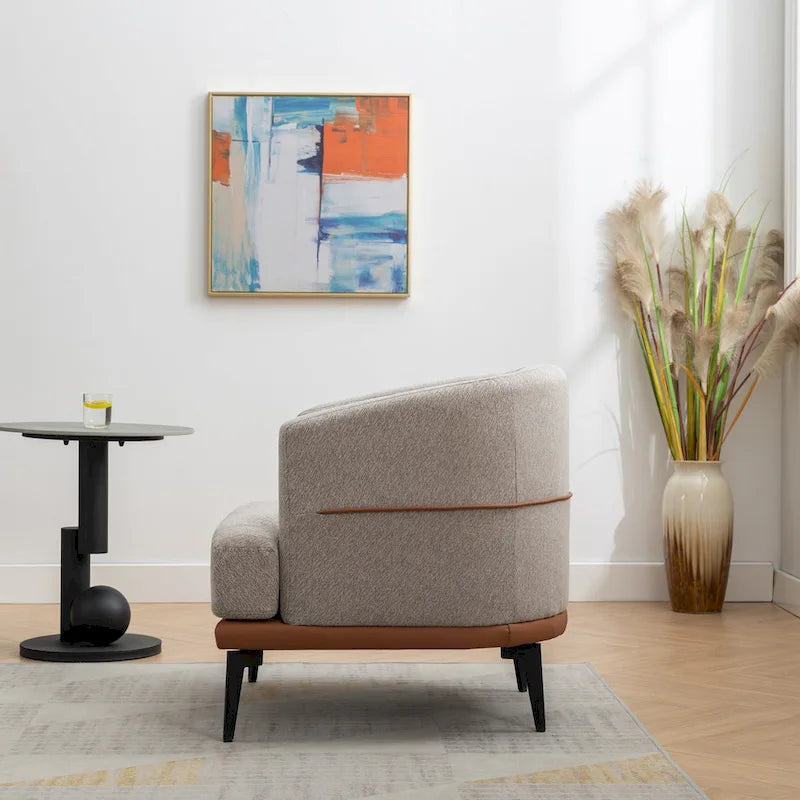 Two-tone Linen PU Barrel Accent Chair Metal Legs Mustard Green Burnt Orange