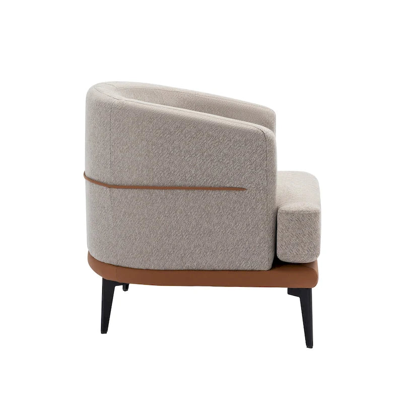 Two-tone Linen PU Barrel Accent Chair Metal Legs Mustard Green Burnt Orange