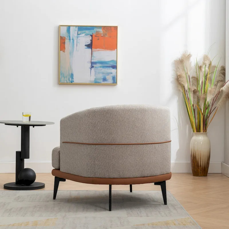Two-tone Linen PU Barrel Accent Chair Metal Legs Mustard Green Burnt Orange
