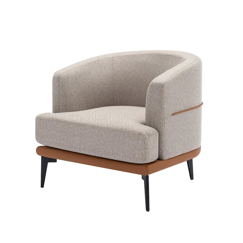 Two-tone Linen PU Barrel Accent Chair Metal Legs Mustard Green Burnt Orange
