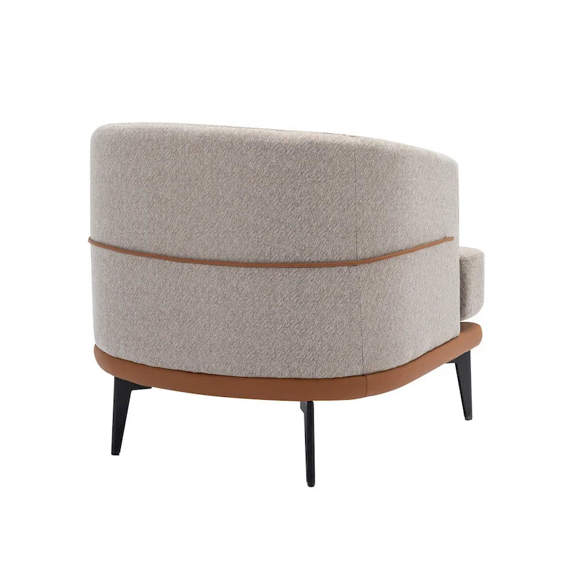 Two-tone Linen PU Barrel Accent Chair Metal Legs Mustard Green Burnt Orange