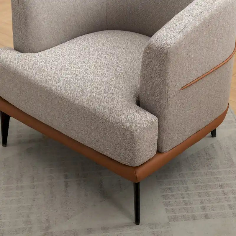 Two-tone Linen PU Barrel Accent Chair Metal Legs Mustard Green Burnt Orange